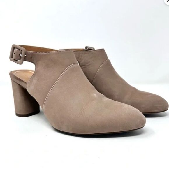 VIONIC Roseville Brea Tan Leather Pointy Toe Block Heel Open Back Shoes Size 7.5 - Picture 1 of 5